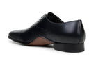 Rear three-quarter view of black calf leather Maestro Oxford