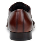 Heel view of antique cognac Belvedere Maestro dress shoe
