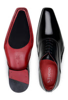 black oxford shoe red interior detail