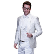 Eclipse Elegance Collection: 3PC Modern Fit Shawl Lapel Tuxedo With Woven Fabric In White