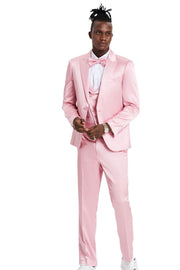 Tales Collection: Men's Sharkskin 3-Pc Suit with Peak Lapel In Dusty Rose- Slim Fit