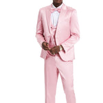 Tales Collection: Men's Sharkskin 3-Pc Suit with Peak Lapel In Dusty Rose- Slim Fit