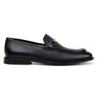 Side view of black Italian deerskin bit loafer