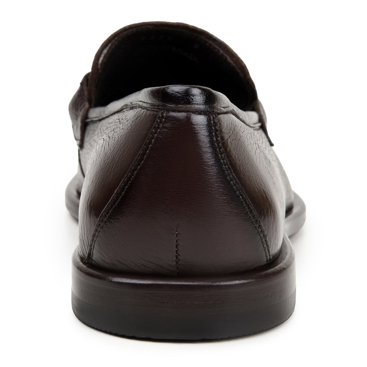 Back view of brown Italian deerskin loafer