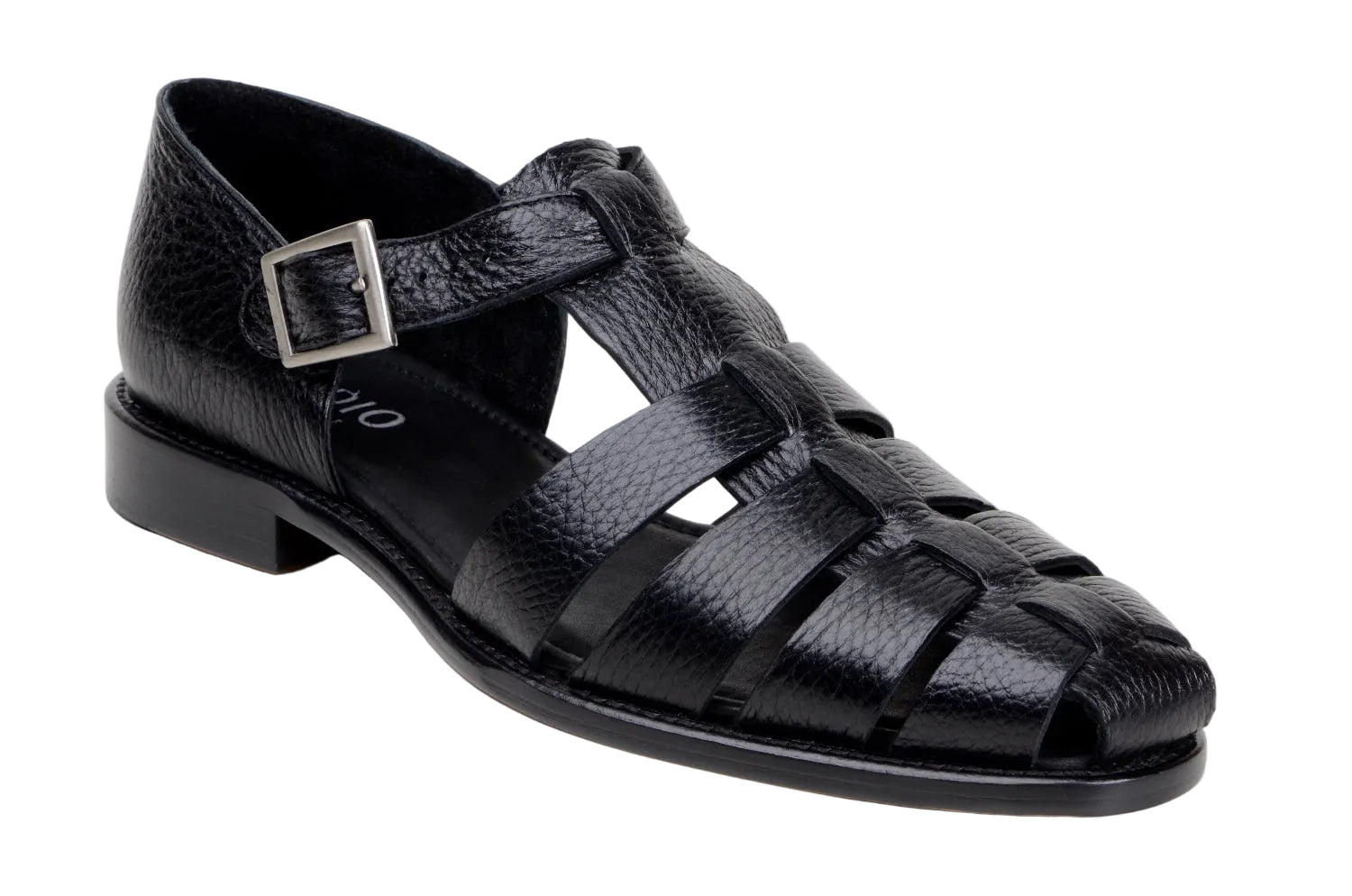 black deerskin leather strap sandal side view