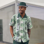 Phobos Collection: Montique's Men’s Emerald Green Botanical Print Walking Suit
