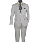 Men's green seersucker stripe modern fit 2-piece suit with adjustable waistband