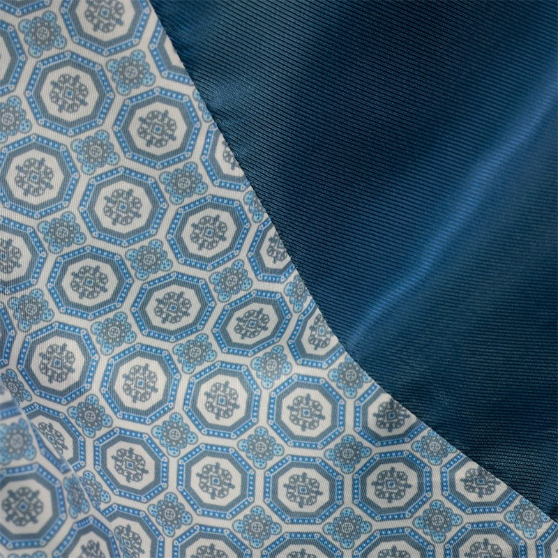 Close-up detail of teal windowpane plaid wool-feel fancy interior lining