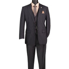 Men's heather gray 3-piece regular fit suit with single-breasted vest and adjustable waistband