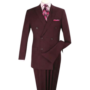 Burgundy Classic Double-Breasted Suit Luxury Wool Feel with Side Vents