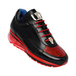 Belvedere Genuine Ostrich & Soft Italian Calf Leather Flash Shoes in Black & Red