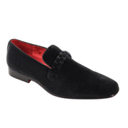 Vignus Collection: Men's Velvet Plain Toe Smoker Shoes with Braided Strap in Black