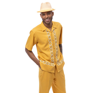 Gold Geometric Front Short Sleeve Walking Suit Set - Classic Fit