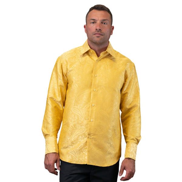 High-Quality Gold Fancy Woven Long Sleeve Shirt, MEDIUM