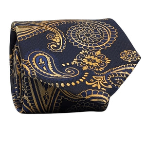 Men's Gold and Navy Floral Silk Tie