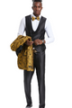 Exquisite Collection: Men's Paisley Shawl Collar 3-Pc Suit In Gold/black- Slim Fit