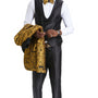 Exquisite Collection: Men's Paisley Shawl Collar 3-Pc Suit In Gold/black- Slim Fit