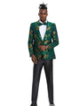 Intricate Collection: Men's Slim Fit Paisley Blazer in Green & Gold