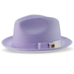 Gunmetal and White Braided Stingy Brim Fedora Hat by Montique