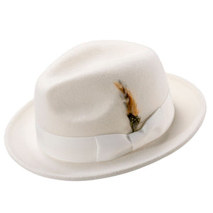 Diamondeo Collection: Montique Men's White 2" Snap Brim Crushable Felt Wool Fedora Hat