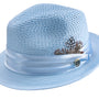 Altair Collection: Light Blue Braided Fedora with Feather Accent