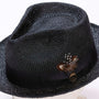 Leo Collection: Montique Black Teardrop Fedora in Polyester Blend