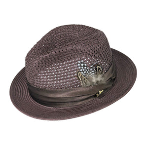 Men's Brown Mesh Fedora Hat - Montique Pinch Crown Fedora