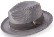 Grey Braided Wide Brim Pinch Crown Fedora Hat with Matching Grosgrain Ribbon