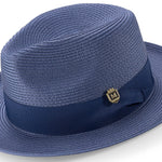 Aurorify Collection: Navy Braided Wide Brim Pinch Fedora Matching Grosgrain Ribbon Hat