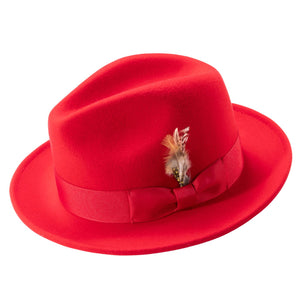Red Lightfelt 2 1/2" Wide Brim Wool Felt Pinch Crown Fedora Hat by Montique