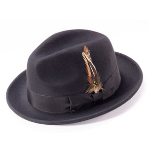 Diamondeo Collection: Montique Men's Black 2" Snap Brim Crushable Wool Felt Fedora Hat