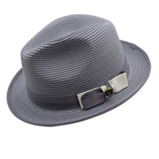 Gunmetal and White Braided Stingy Brim Fedora Hat by Montique