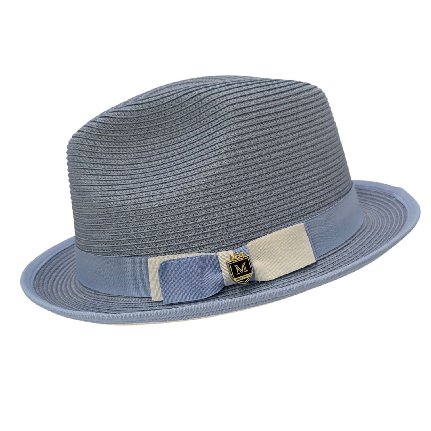 carolina straw fedora hat front angle with matching bow and ribbon band