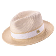 Mens Beige Two Tone Wide Brim Straw Fedora Hat by Montique