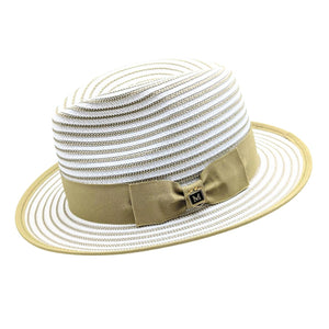 Olive Striped Fedora Hat 2 1/4 Inch Brim Ribbon Band