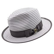 Grey Striped Fedora Hat with Ribbon Band