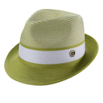 Ivorythm Collection: Green Two Tone Braided Stingy Brim Pinch Fedora Hat