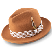 Calico Collection: Montique Saddle 2 ½" Brim Wool Pinch Fedora With Matching Plaid Ribbon Hat