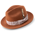cognac wool pinch fedora hat by Montique front view