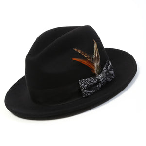 Black and White Wide Brim Wool Felt Fedora Hat by Montique