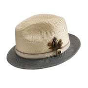 Cream Braided Fedora Hat with Grey Brim and Airy Crown by Montique