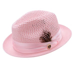 Glossaric Collection: Pink Solid Color Pinch Braided Fedora With Matching Satin Ribbon Hat