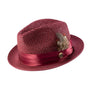 Glossaric Collection: Burgundy Solid Color Pinch Braided Fedora With Matching Satin Ribbon Hat