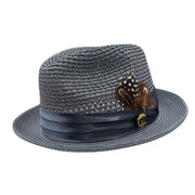 Glossaric Collection: Montique Slate Solid Color Pinch Mesh Braided Fedora With Matching Satin Ribbon Hat