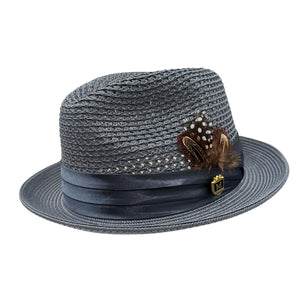 Men's Slate Mesh Fedora Hat - Montique Pinch Crown Fedora