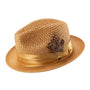 Glossaric Collection: Tan Solid Color Pinch Braided Fedora With Matching Satin Ribbon Hat
