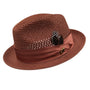 Glossaric Collection: Spice Solid Color Pinch Braided Fedora With Matching Satin Ribbon Hat