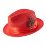 Glossaric Collection: Red Solid Color Pinch Braided Fedora With Matching Satin Ribbon Hat