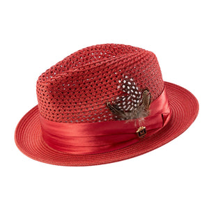 Men's Crimson Mesh Fedora Hat - Montique Pinch Crown Fedora