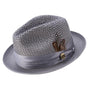 Glossaric Collection: Grey Solid Color Pinch Braided Fedora With Matching Satin Ribbon Hat